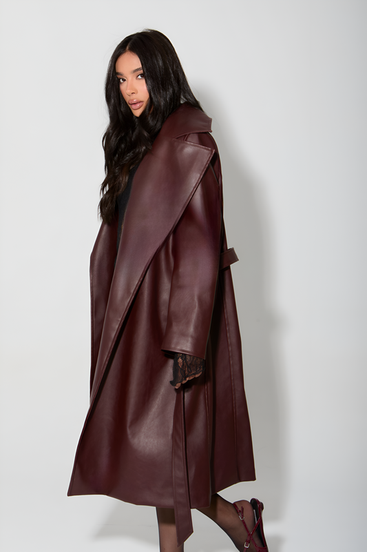 Legacy Leather Coat - Burgundy