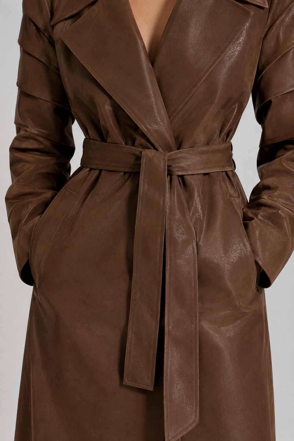 Empress Maxi Leather Coat - Brown