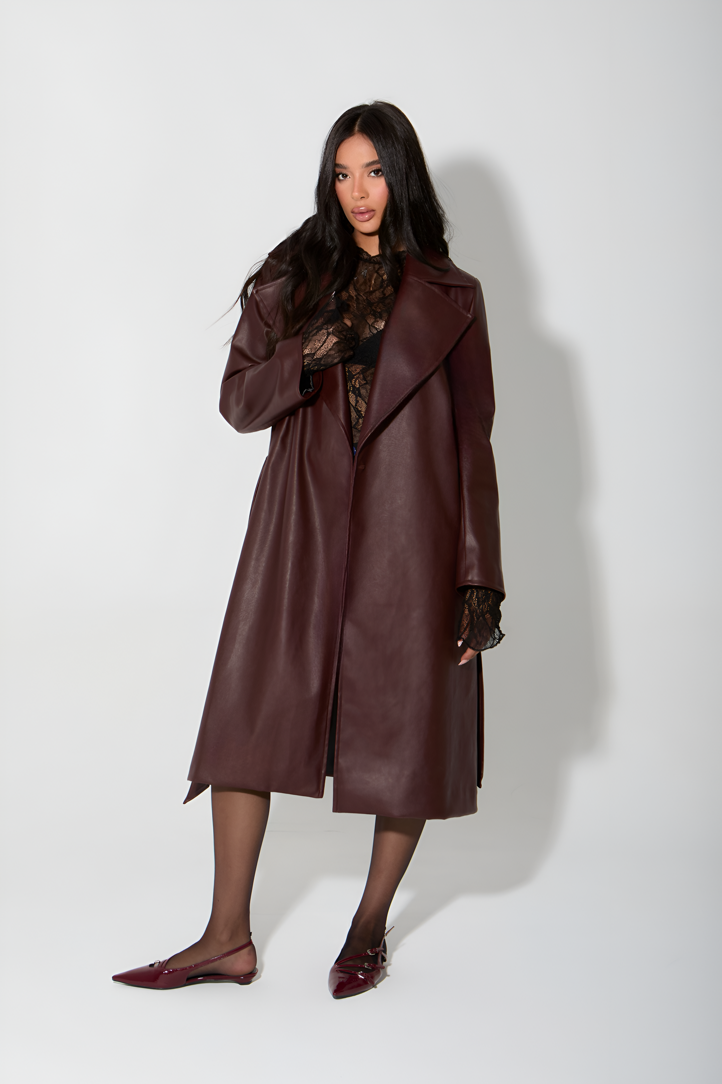 Legacy Leather Coat - Burgundy