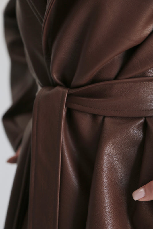 Vintage Leather Coat - Brown