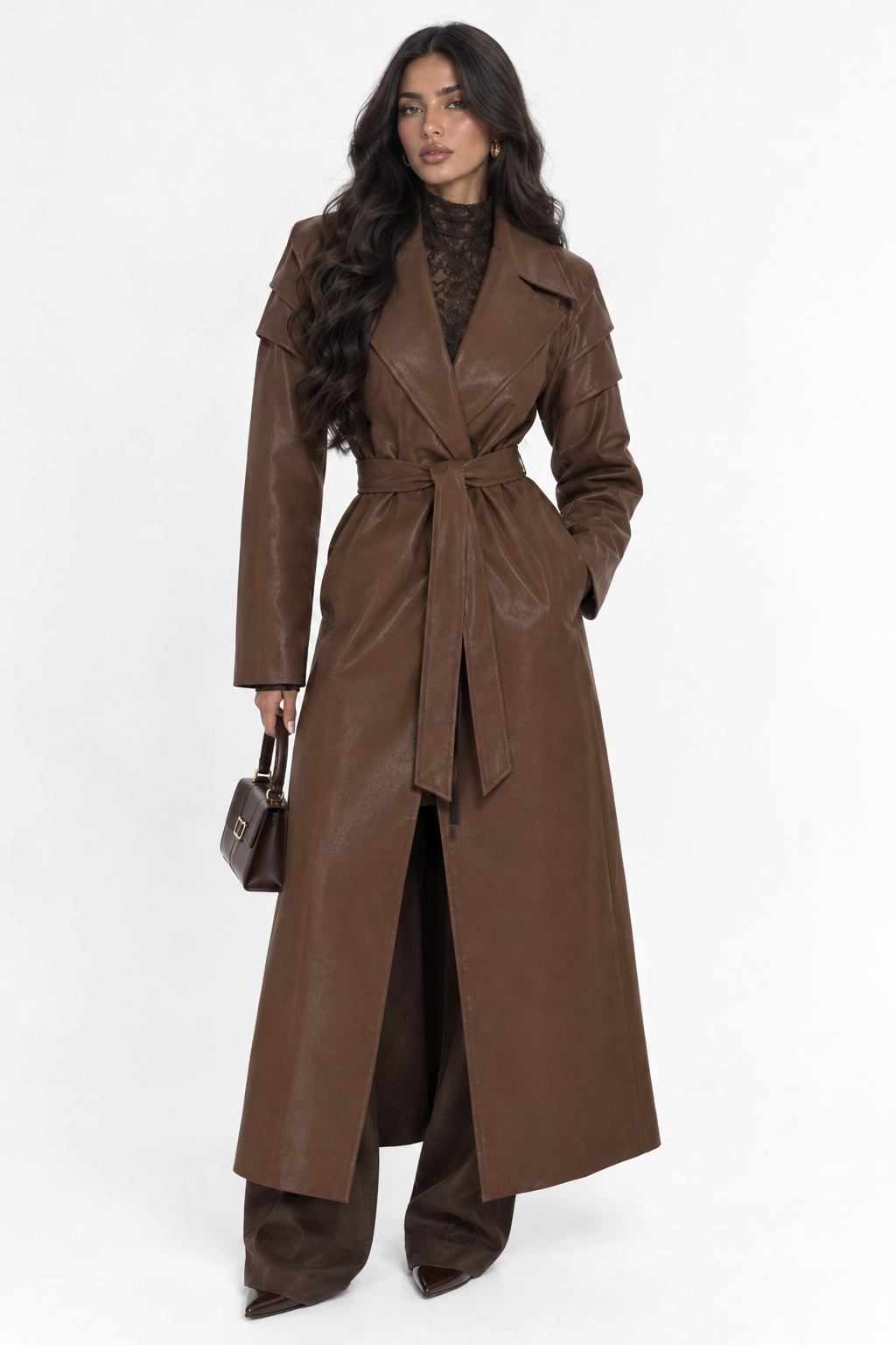 Empress Maxi Leather Coat - Brown