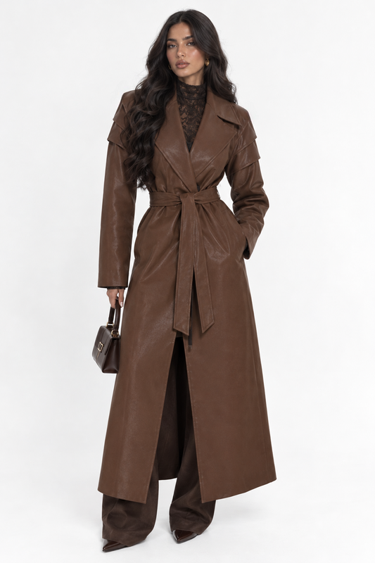 Empress Maxi Leather Coat - Brown