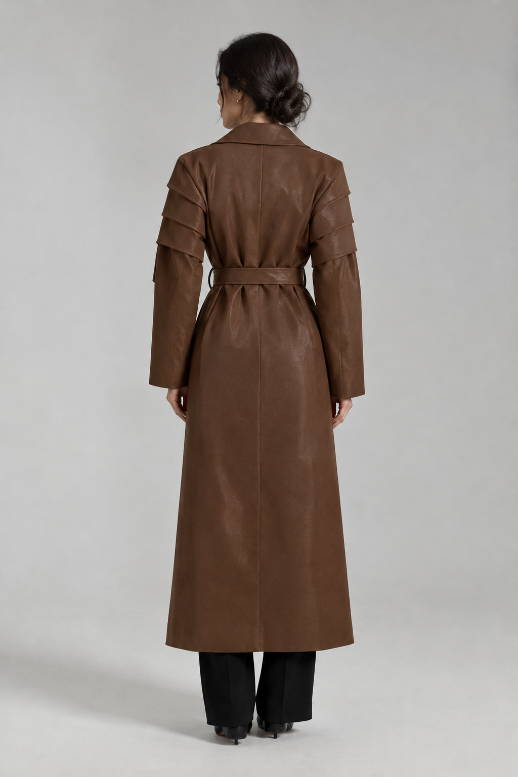 Empress Maxi Leather Coat - Brown