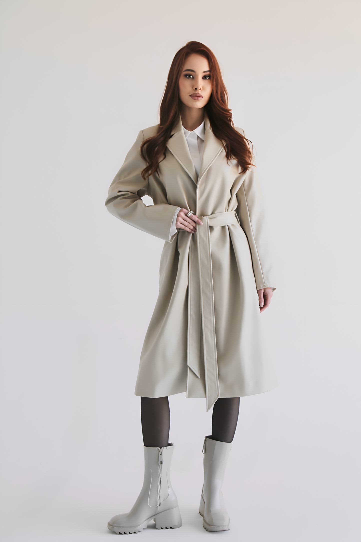 Vintage Leather Coat - Beige