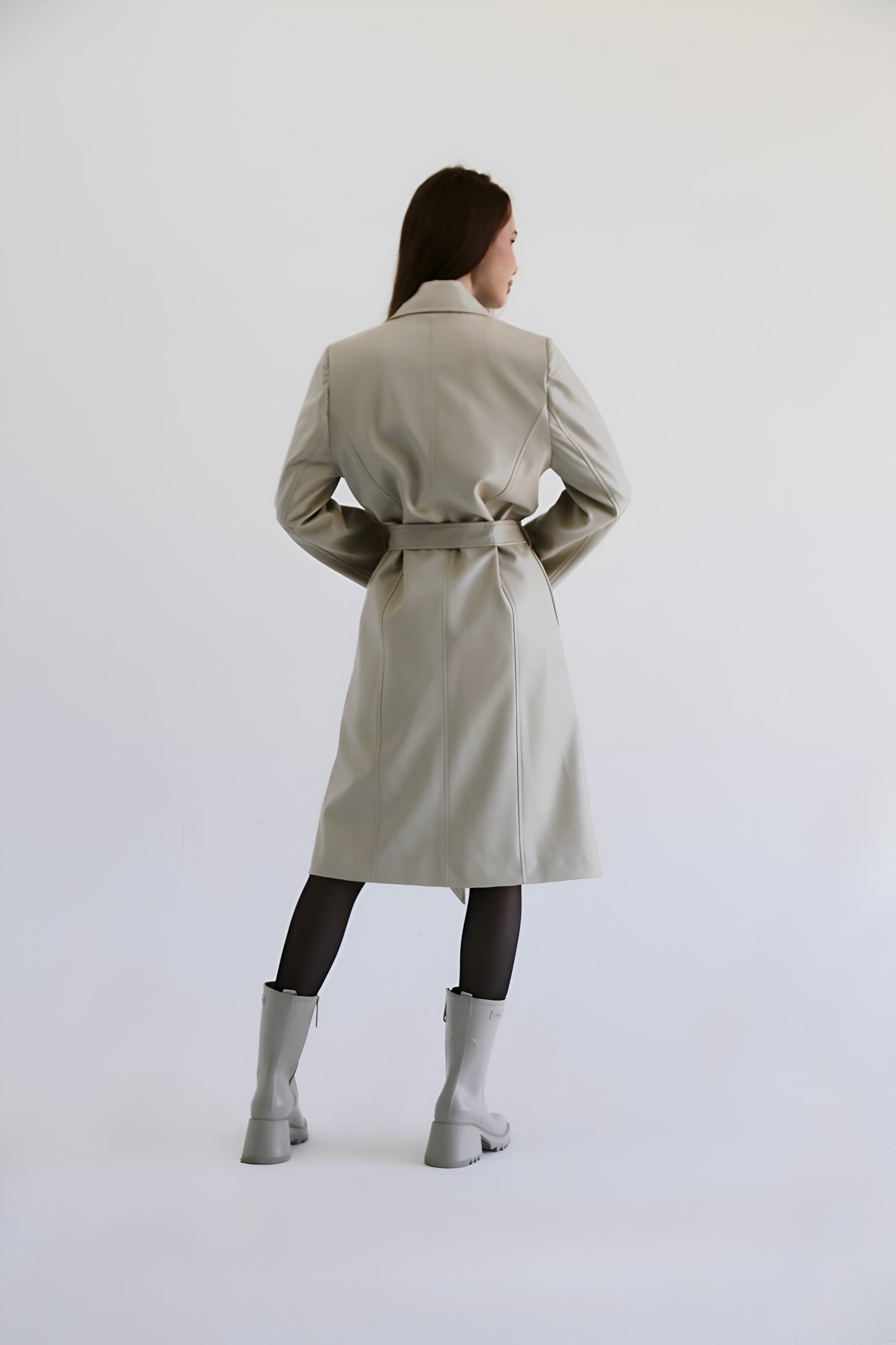 Vintage Leather Coat - Beige